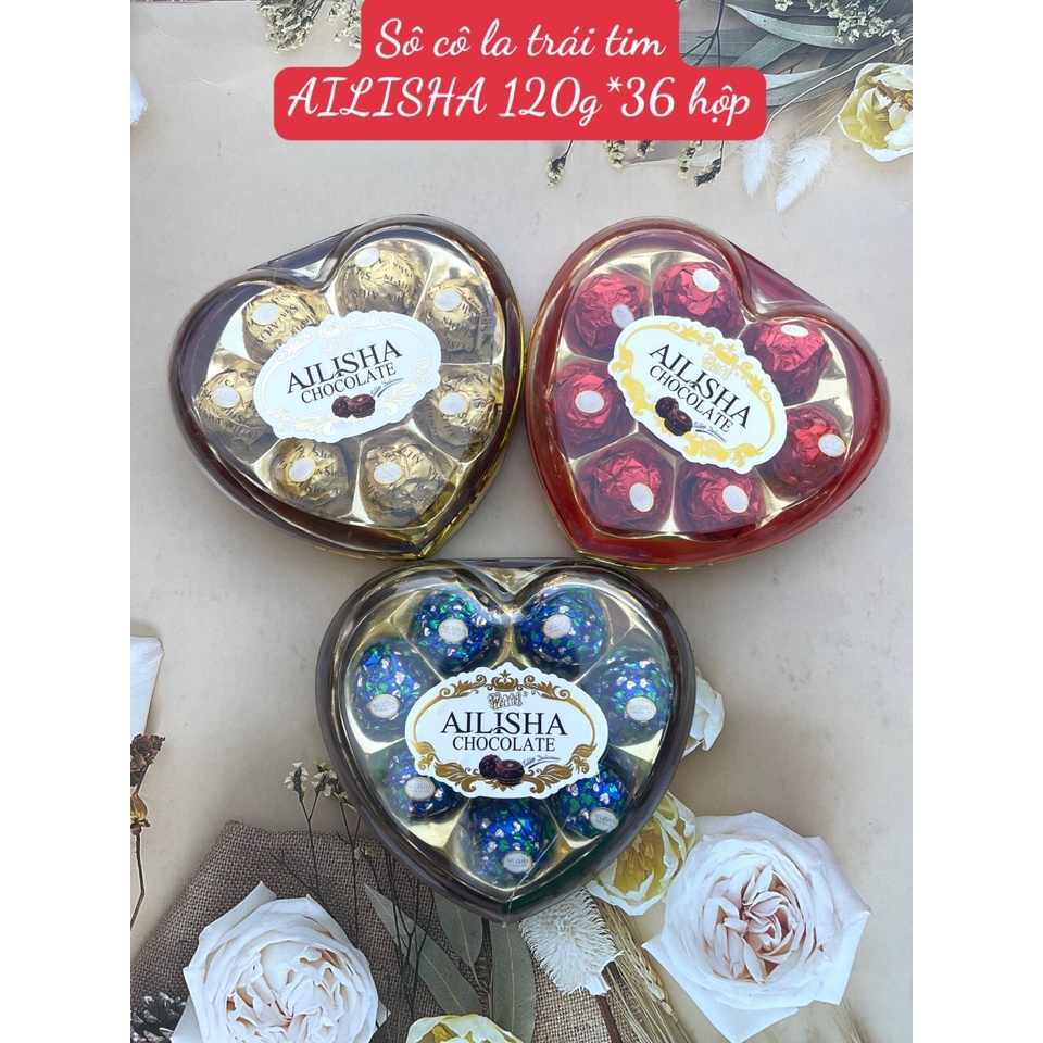 Kẹo Socola Nhân Sữa Ailisha Hộp Trái Tim - hộp 8 viên - 3 màu: vàng,đỏ,xanh