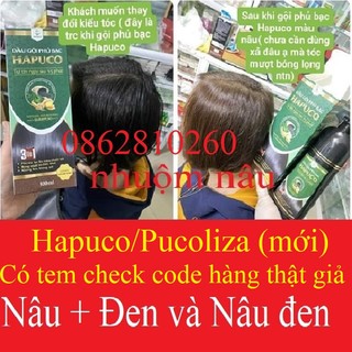 Dầu gội phủ bạc Hapuco/ Pucoliza 500ml, Dầu gội nhuộm tóc HaMiKo thảo dược thiên nhiên, 3 màu Đen, Nâu Đen và Nâu hạt dẻ