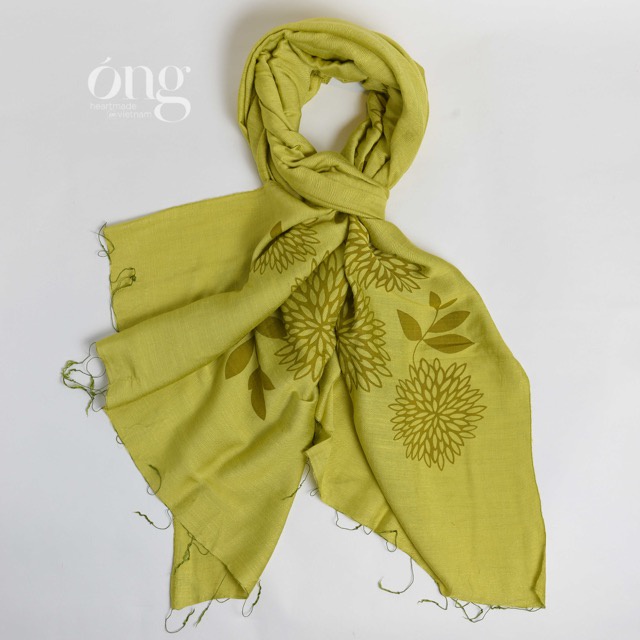 Khăn choàng lụa tơ tằm in họa tiết hoa đào chân khăn -70*180cm - 50% Silk 50% Linen - Óng Silk - Mềm mịn, thoáng nhẹ