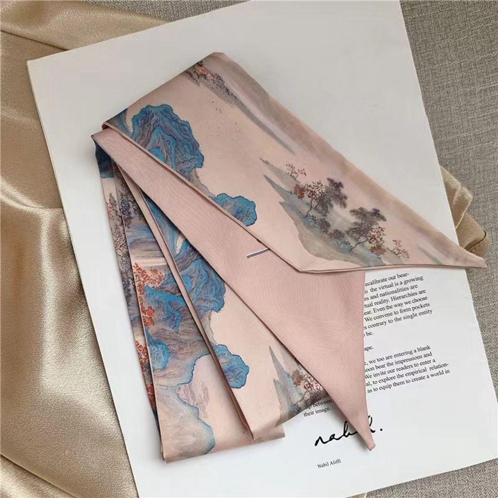 Khăn Choàng Cổ Dài Bằng Lụa Satin In Họa Tiết Phong Cách Trung Hoa Cổ Điển Thanh Lịch