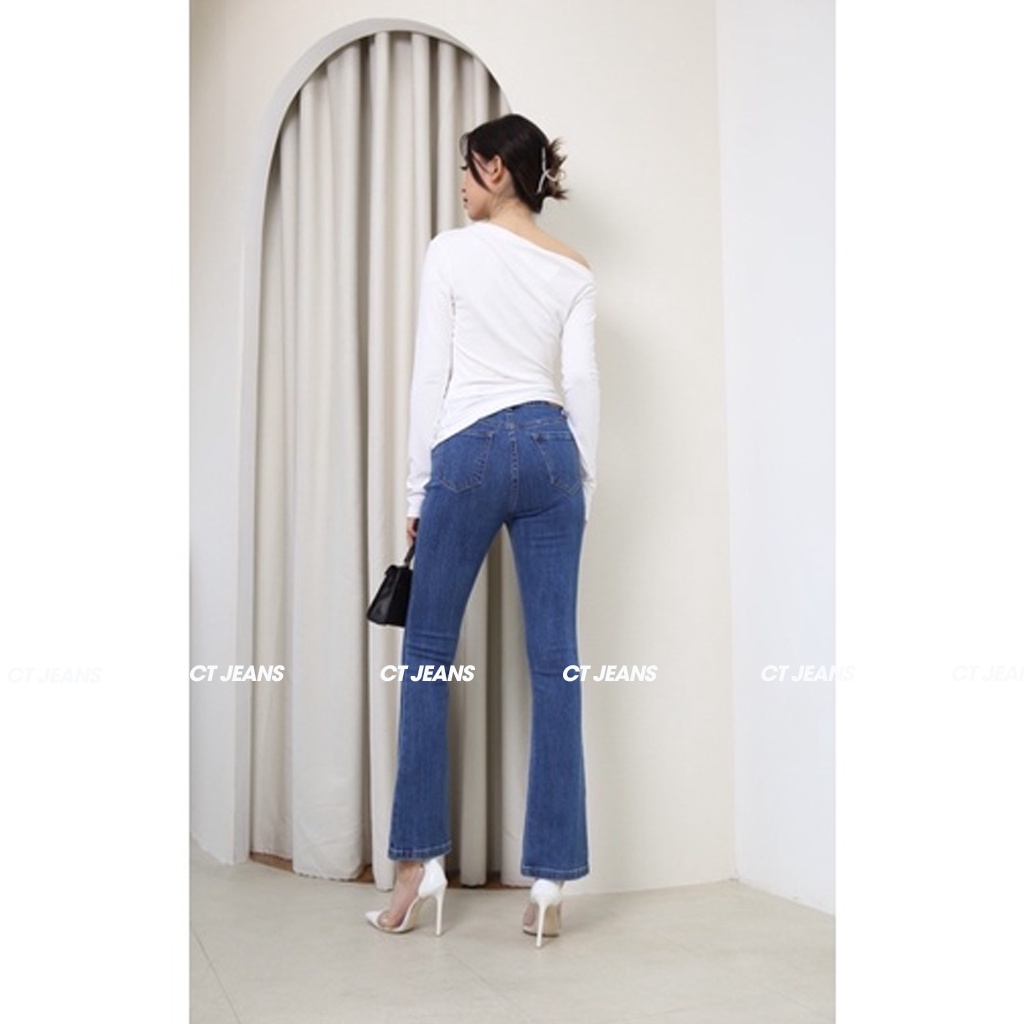 Quần jean ống loe lưng cao phong cách vintage cổ điển tinh tế CP12, CT JEANS