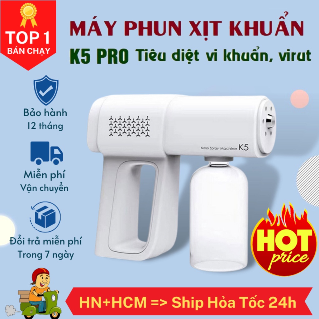 ⚡️BH 5 Năm⚡️ Máy Xịt Khử Khuẩn Cầm Tay, Máy Phun Cồn, Súng Phun Khử Khuẩn K5 Pro Cao Cấp Bằng Tia Uv