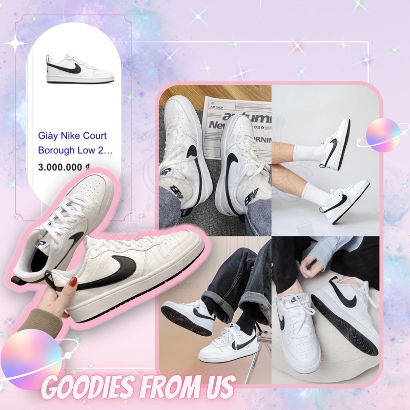 Giày N I K E Court Borough Low 2 White Black  SALE 50%