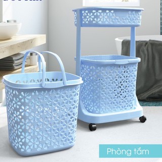 Kệ Bông Nhựa Duy Tân 2 tầng có bánh xe - Kích thước 49,5 x 32,6 x 79,4 cm