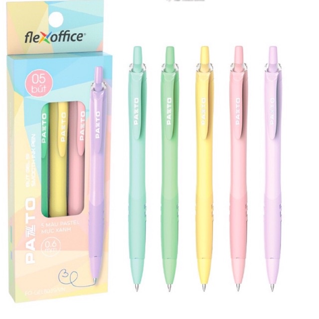 SET 5 cây bút gel mực xanh 0.6mm Pazto vỏ nhiều màu pastel xinh xắn Thiên Long Fo-GelB039