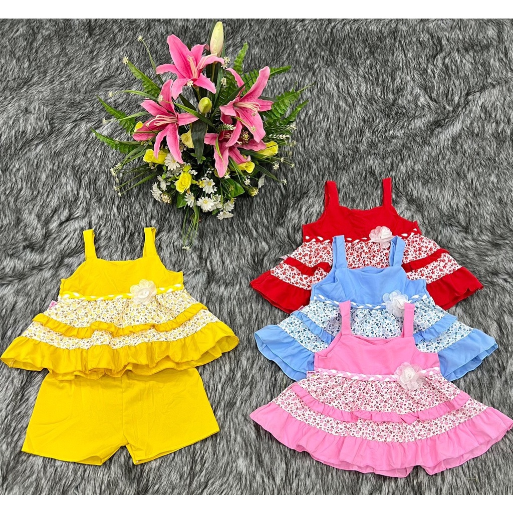 Bộ Lụa Hoa Dây Hoa Phối Viền Dễ Thương Bé