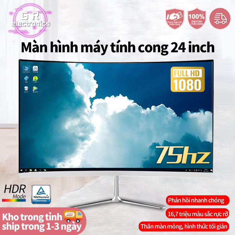Màn hình máy tính cong HD 1080P 24inch, 75hz Hàng triệu màu sắc hiển thị lọc ánh sáng nhấp nháy hỗ trợ treo tường