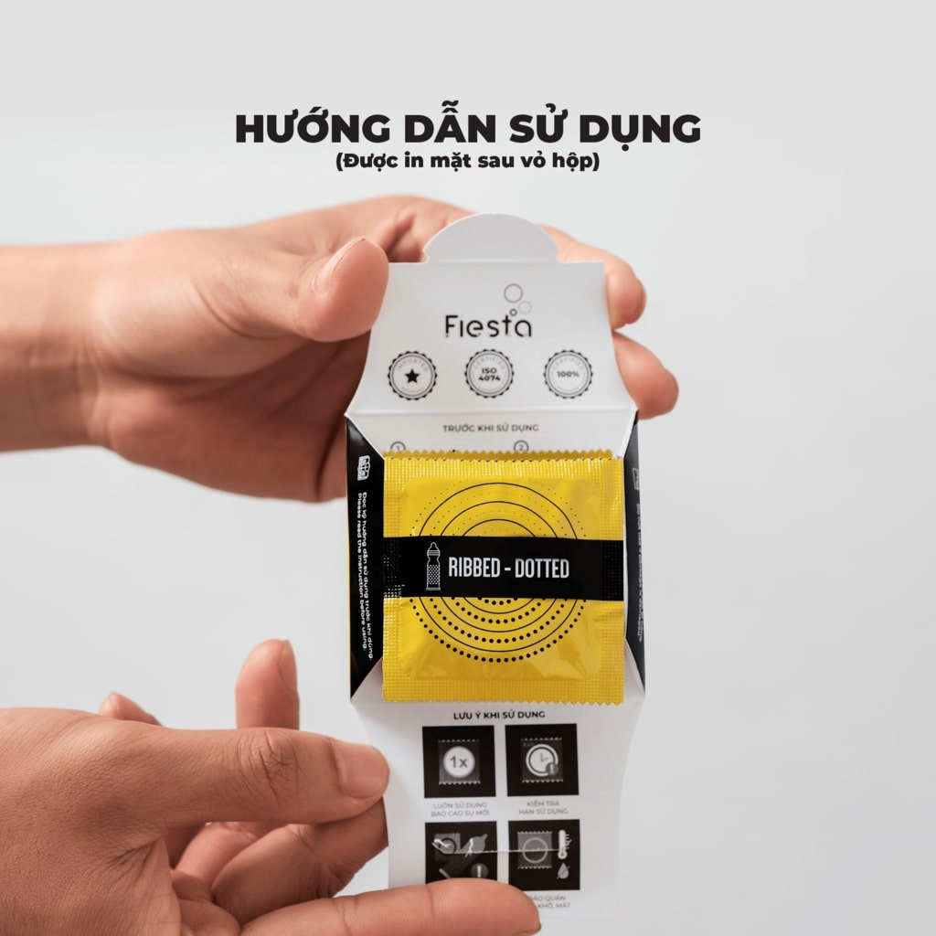 Bao Cao Su Siêu Mỏng Gân Gai Bo Đầu Fiesta Ribbed Dotted Hộp 3 Cái - Happy Man