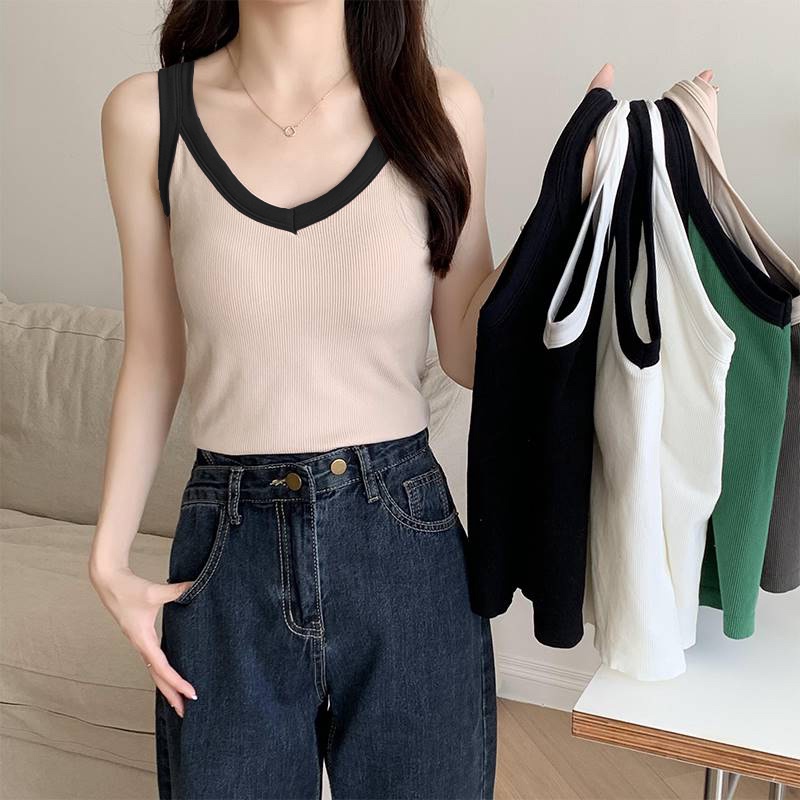 NRVP Áo Tank Top Đơn Co Giãn Phong Cách Hàn Quốc Với Đệm Lót
