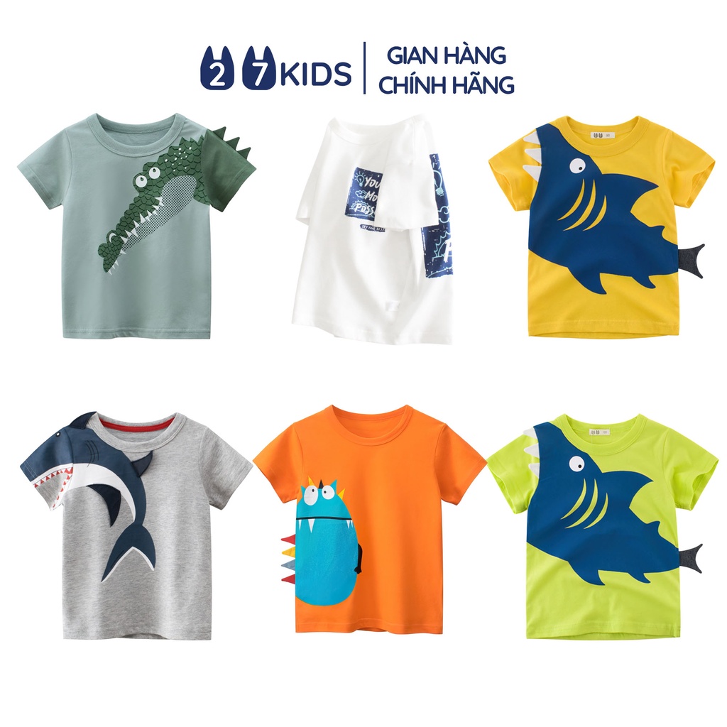 Áo thun bé trai ngắn tay 27Kids cộc nam vải cotton cho trẻ từ 2-10 tuổi BSTS3