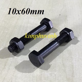 05 BỘ - 10x60mm BULONG THÉP ĐEN - BULON ĐEN 8.8 ( BULON + TÁN)