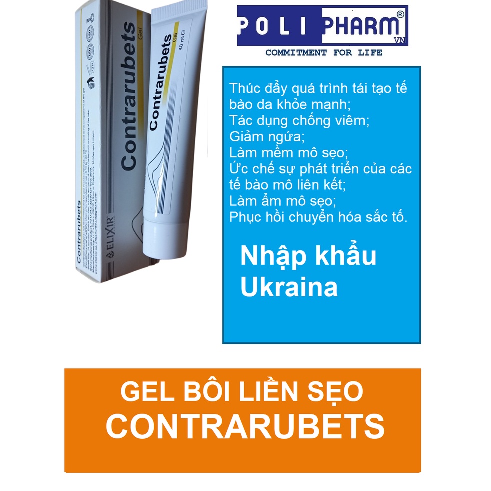 Chính hãng gel bôi liền sẹo, sẹo lồi sẹo lõm CONTRARUBETS nhập khẩu Ukraina, tuýp 40g