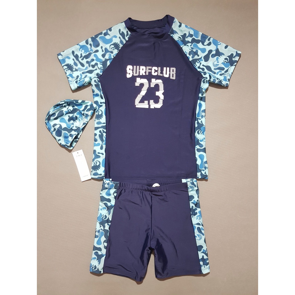 Bộ đồ bơi cá mập tấn công và thể thao  kèm nón bơi size đại cho bé trai 35- den 55kg( nhiều màu)