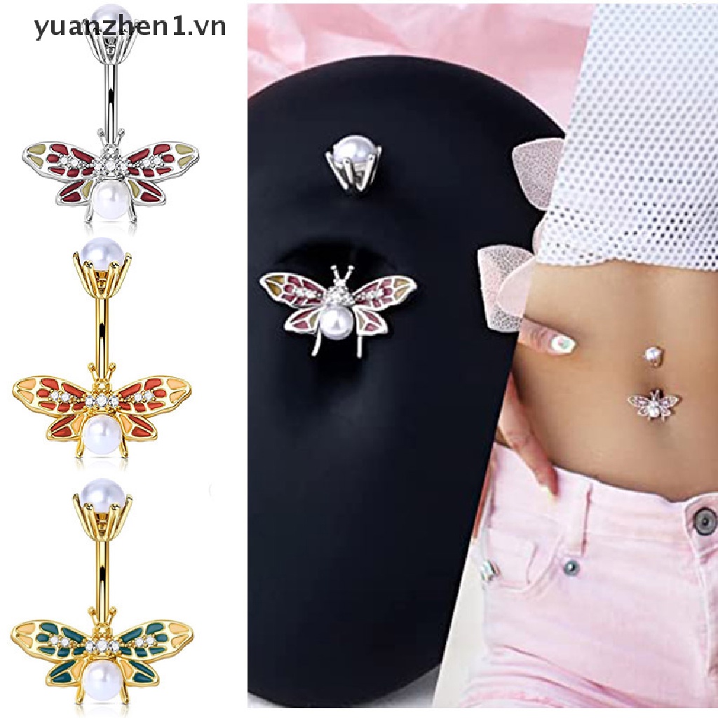 Khuyên Rốn Hình Bướm Đính Ngọc Trai Nhiều Màu Dễ Thương