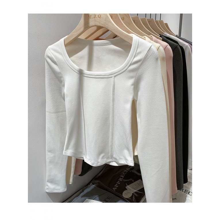 Women's fleece warm slim U-collar long-sleeved base shirt T-shirt