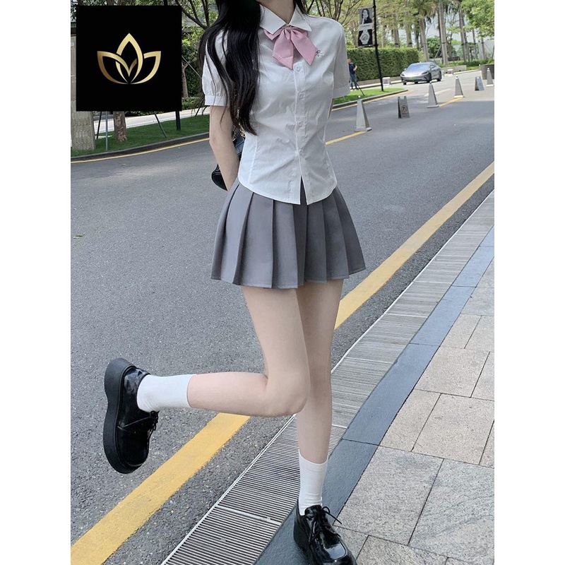 ❤️ Bộ Áo Sơ Mi Mỏng Phối Chân Váy Chữ A Xếp Ly Màu Trơn Kiểu Hàn Quốc Cho Học Sinh Nữ