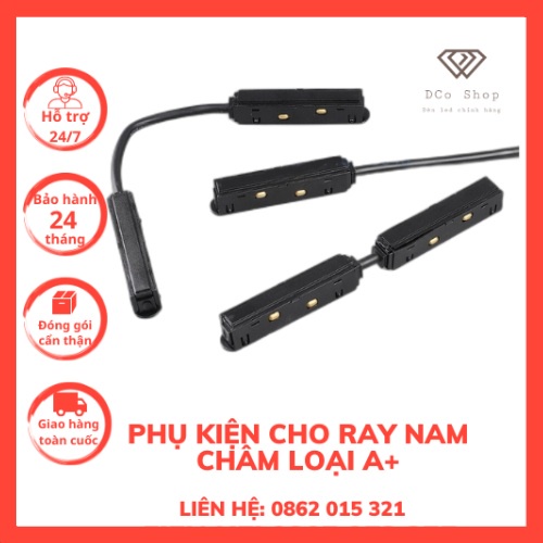 Phụ kiện nối cho ray nam châm loại A+ :Cáp nối thẳng, Cáp nối góc, Cáp nối nguồn. Dùng cho thanh ray lắp đèn led âm trần