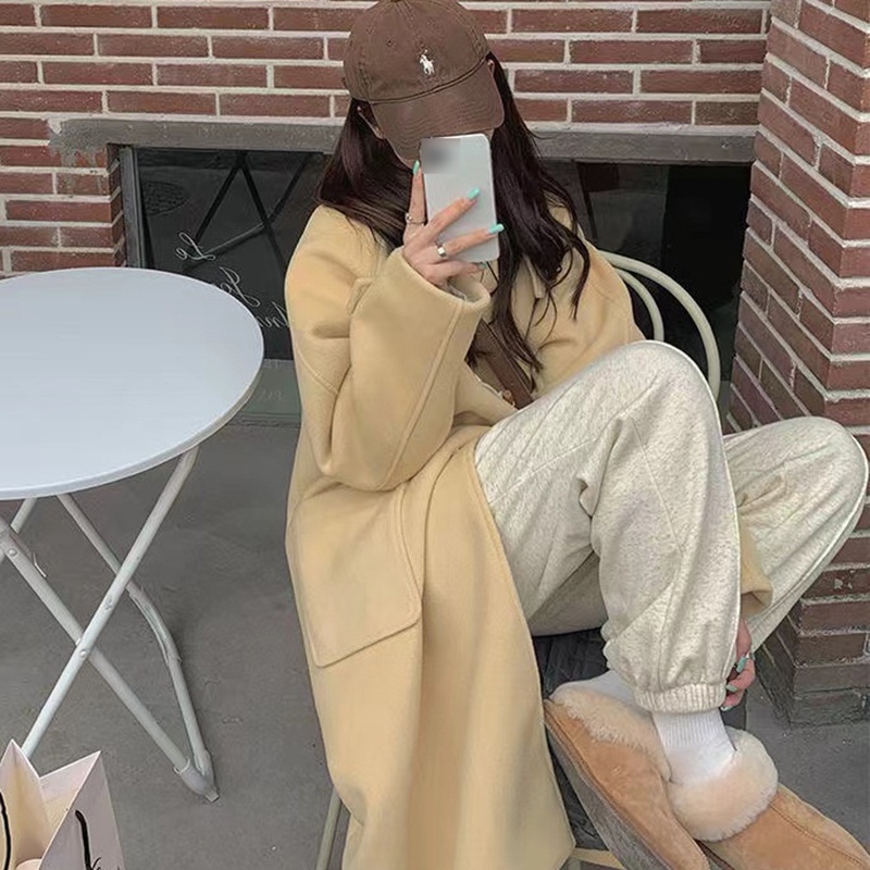 IELGY Áo Khoác Len Dáng Rộng Cài Nút Thời Trang Cho Nữ