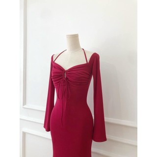 Đầm thun body cột nơ trễ vai