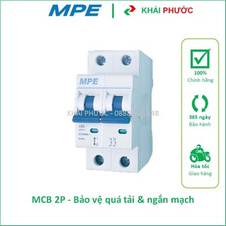 MCB 2P CB ĐÔI ÁT TÔ MÁT ÁP TÔ MÁT BẢO VỆ QUÁ TẢI NGẮN MẠCH 4,5KA 6KA 6A 10A 16A 20A 25A 32A 40A 50A 63A MPE - KHẢI PHƯỚC