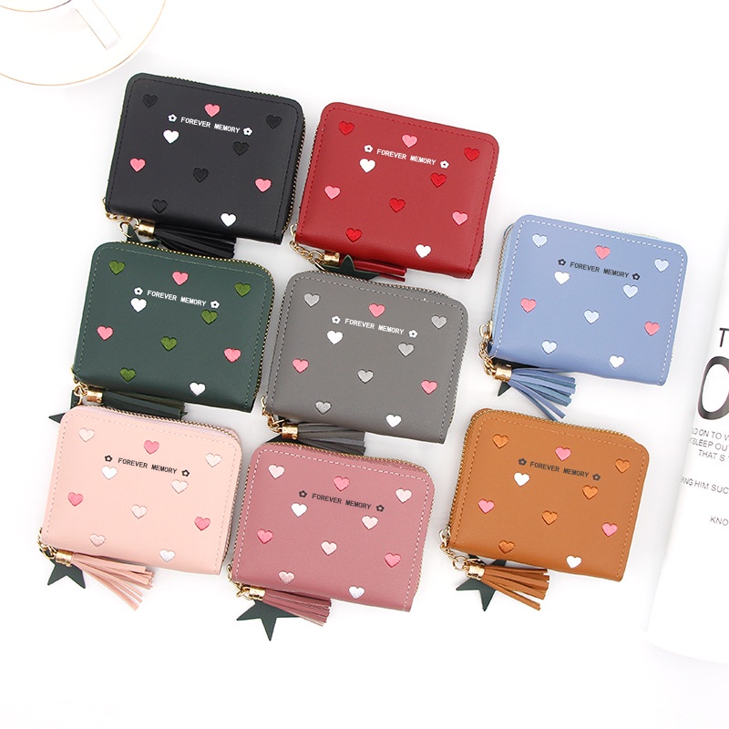 Ví Khóa Kéo Thêu Trái Tim Phong Cách Hàn Quốc Dành Cho Nữ