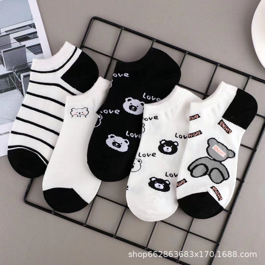 Vớ Thể Thao Cổ Thuyền Tàng Hình In Họa Tiết Gấu Hoạt Hình Cho Nam & Nữ