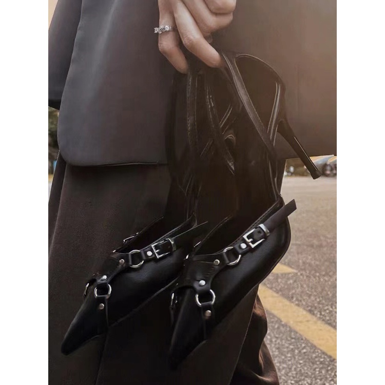 Giày Cao Gót Mũi Nhọn Màu Đen Thời Trang Thu Đông 2022 Sang Trọng Cho Nữ