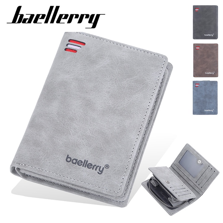 Ví Da Nam - Bóp Nam Da Lộn Dáng Đứng D2341 Có Khóa Kéo Cúc Bấm Chính Hãng Baellerry Đựng Tiền Và Thẻ Mini Nhỏ Gọn