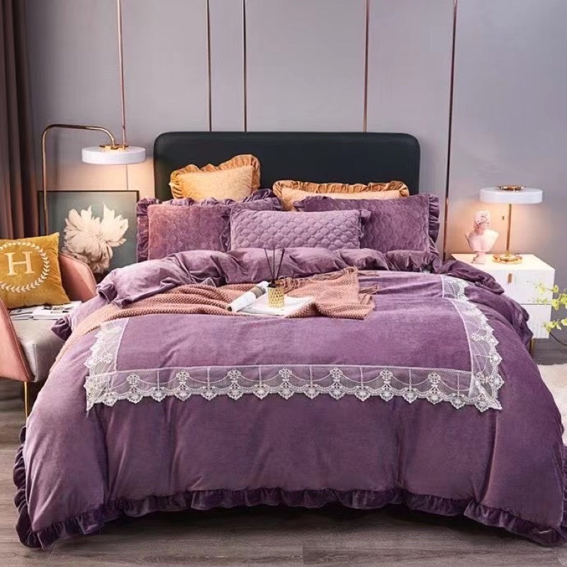 Freeship❤️Bộ chăn ga gối nỉ nhung ga phủ trần🌿Set vỏ 4 món ga chần gối chần hàng nhập loại 1