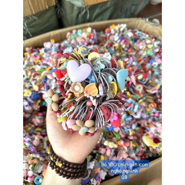 Bó 100 chun tóc dính icon hoạt hình hoa quả trẻ em