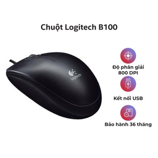 Chuột Logitech B100 Black, có dây kết nối USB, độ phân giải 800dp chính hãng