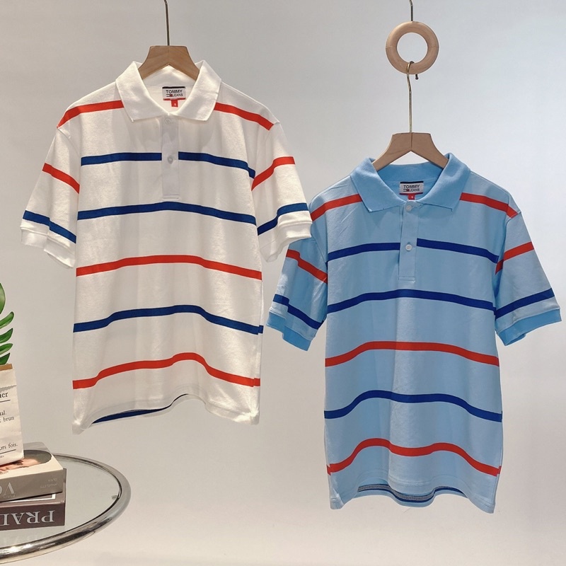 Áo polo cổ bẻ unisex Tommy sọc ngang thun cá sấu thời trang nam nữ cặp couple sang trọng lịch sự đi chơi đi học đi làm