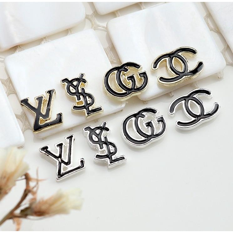 Charm Kim Loại Thương Hiệu Cao Cấp Trắng Đen Trang Trí Móng CA