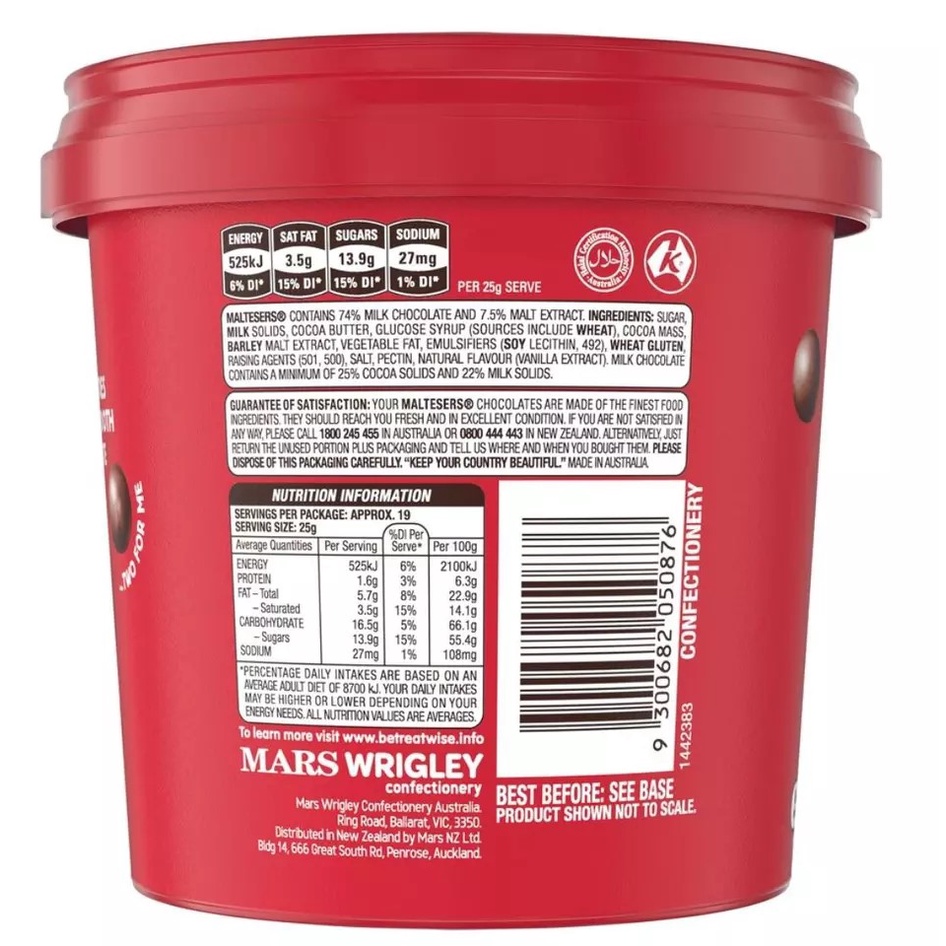 Socola bánh mạch nha Maltesers Party Bucket Chocolate Delicious Malt Balls hộp 878gr của New Zealand date 09/23