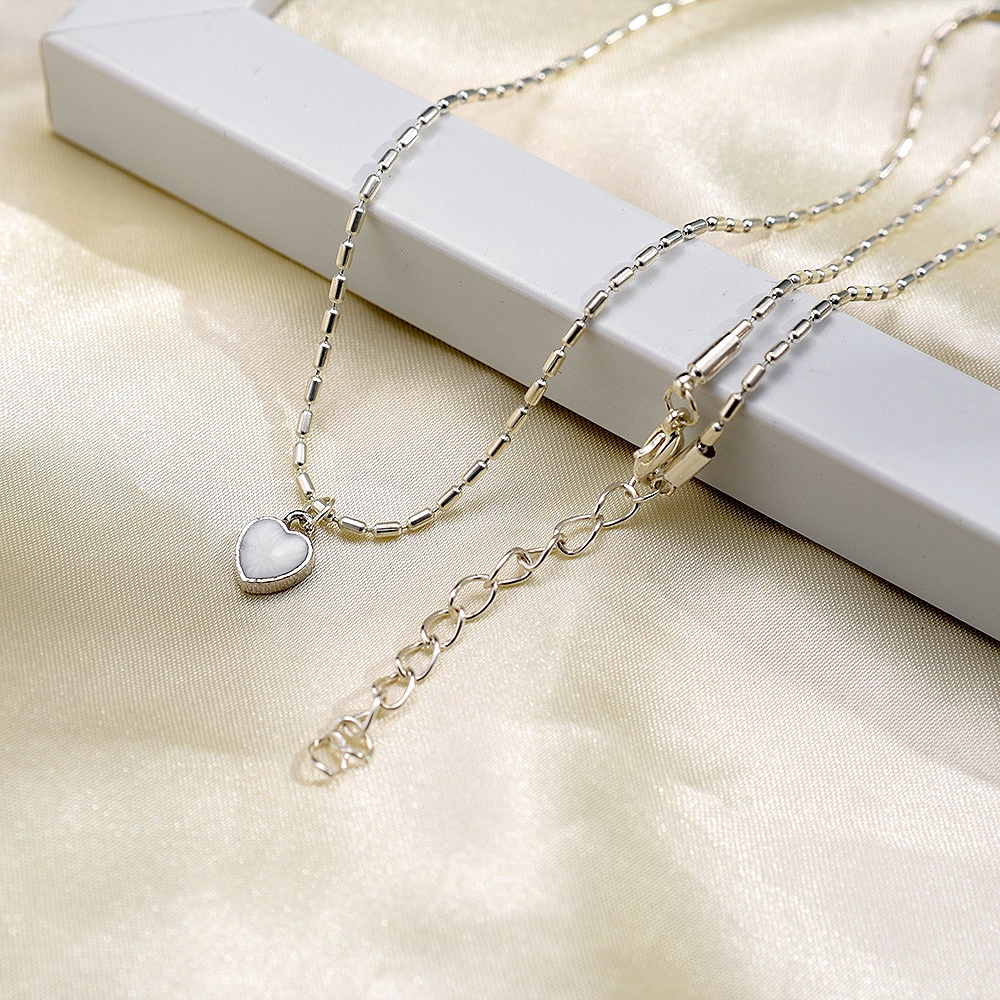 Vòng cổ Mặt Trái Tim Đính Đá Opal Thời Trang Hàn Quốc Cho Nữ