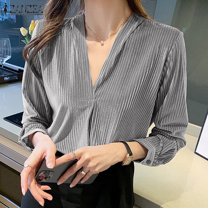 Áo nữ Zanzea tay dài cổ chữ v thời trang quyến rũ