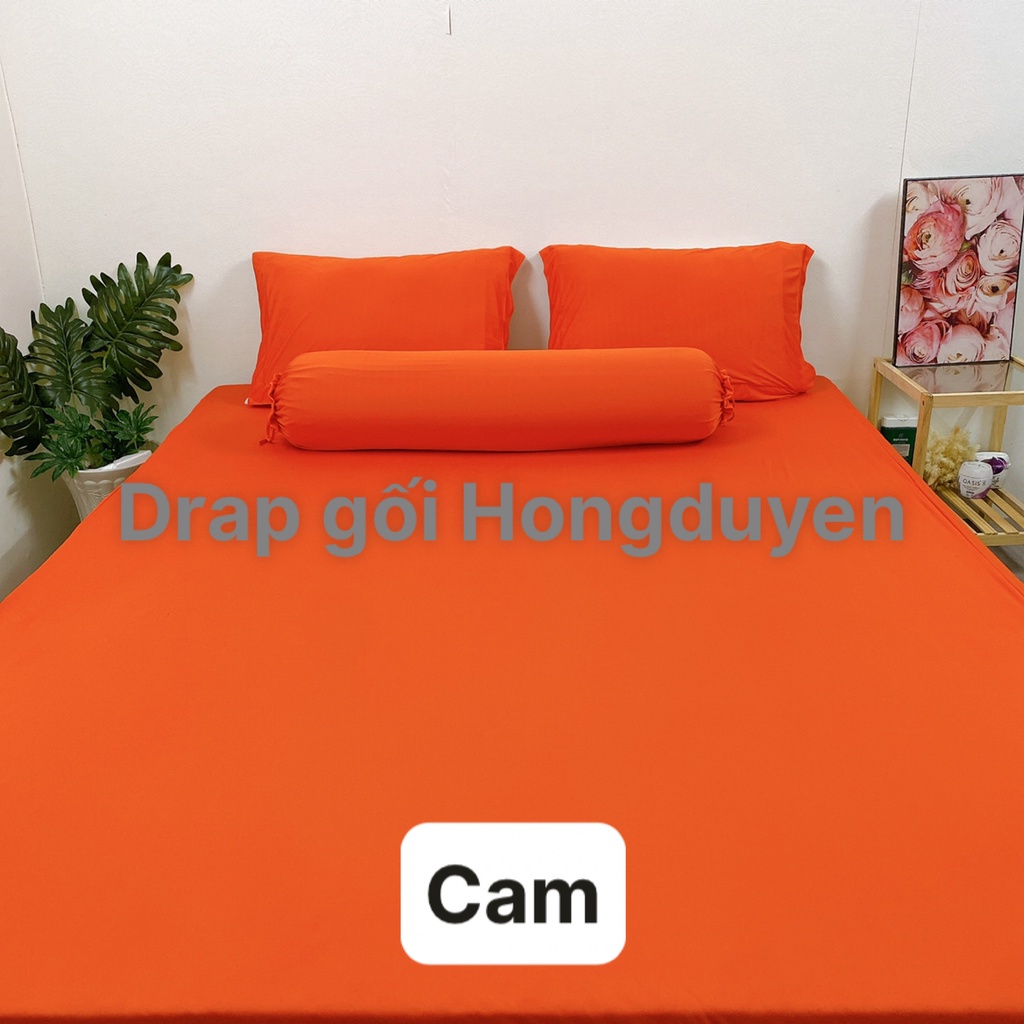 Bộ Drap/ga thun trơn cam KO Mền/Chăn 1m6/1m8 (chân nệm dưới 15cm).drap gối codipa