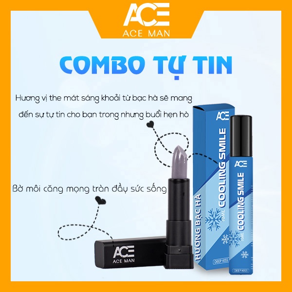 COMBO son dưỡng môi nam giới 4g và xịt thơm miệng kissing spray ACEMAN 10ml unisex