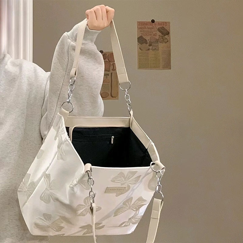 AlphaZ Túi Tote Đeo Vai Bằng Vải Bạt Thắt Nơ In Họa Tiết Thời Trang Sức Chứa Lớn