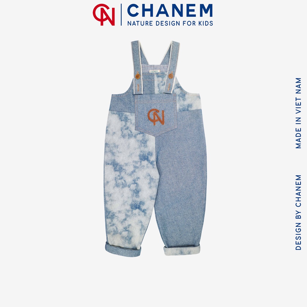 Quần yếm bò cho bé gái, bé trai HERO CHANEM có túi trước mix chữ CN móc thủ công, dáng rộng, cá tính và nổi bật