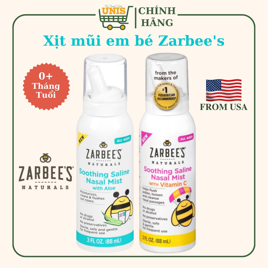 (Nhập Mỹ) Xịt mũi, rửa mũi Zarbee cho bé từ 0 tháng tuổi