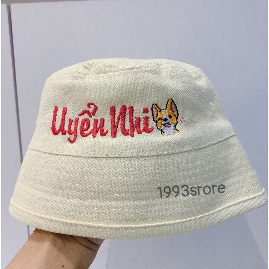 Mũ bucket thêu tên/Nón bo thêu tên màu cầu vồng kèm sticker siêu cưng!!!