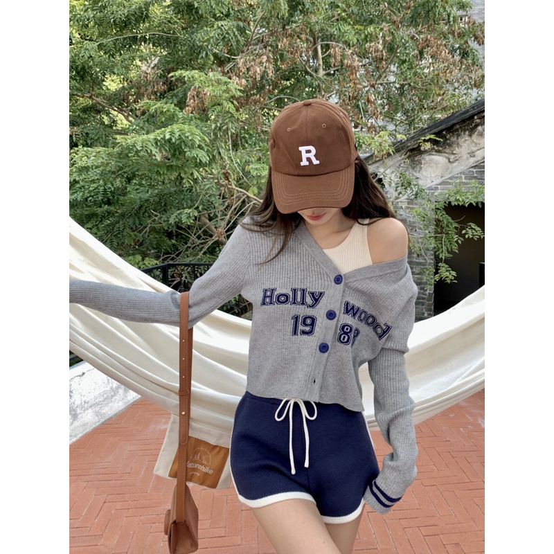 Porozi  Áo Khoác Cardigan Dệt Kim Tay Dài Cổ Chữ V In Chữ Phong Cách Vintage Hàn Quốc Cho Nữ