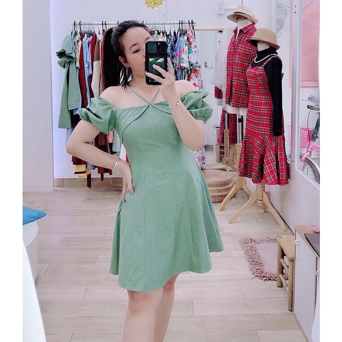 Áo váy đôi xanh rêu dây cổ xinh xắn - Đồ đôi Forever Couple Store | Tiệm Đồ Đôi