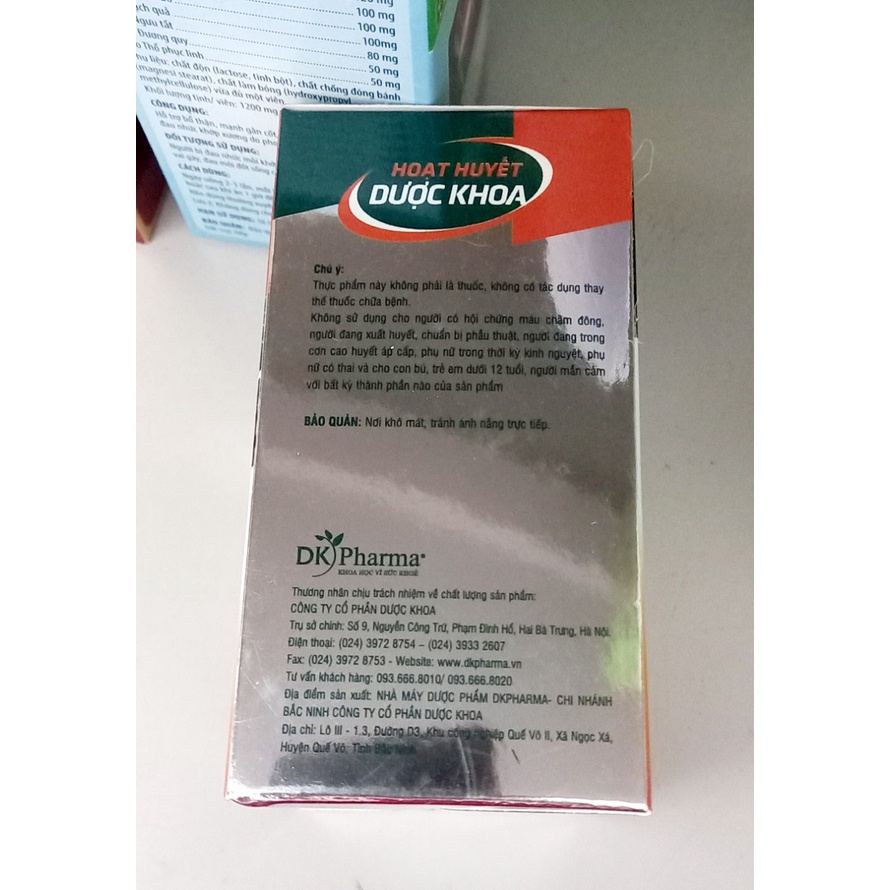 Viên uống Hoạt Huyết Dược Khoa - Giúp hoạt huyết  , giảm nguy cơ tai biến , tăng cường tuần hoàn não , ngủ ngon giấc.