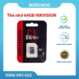 Thẻ nhớ 64gb hikvision class 10 micro sd 92mb/s - chính hãng bảo hành 5 năm