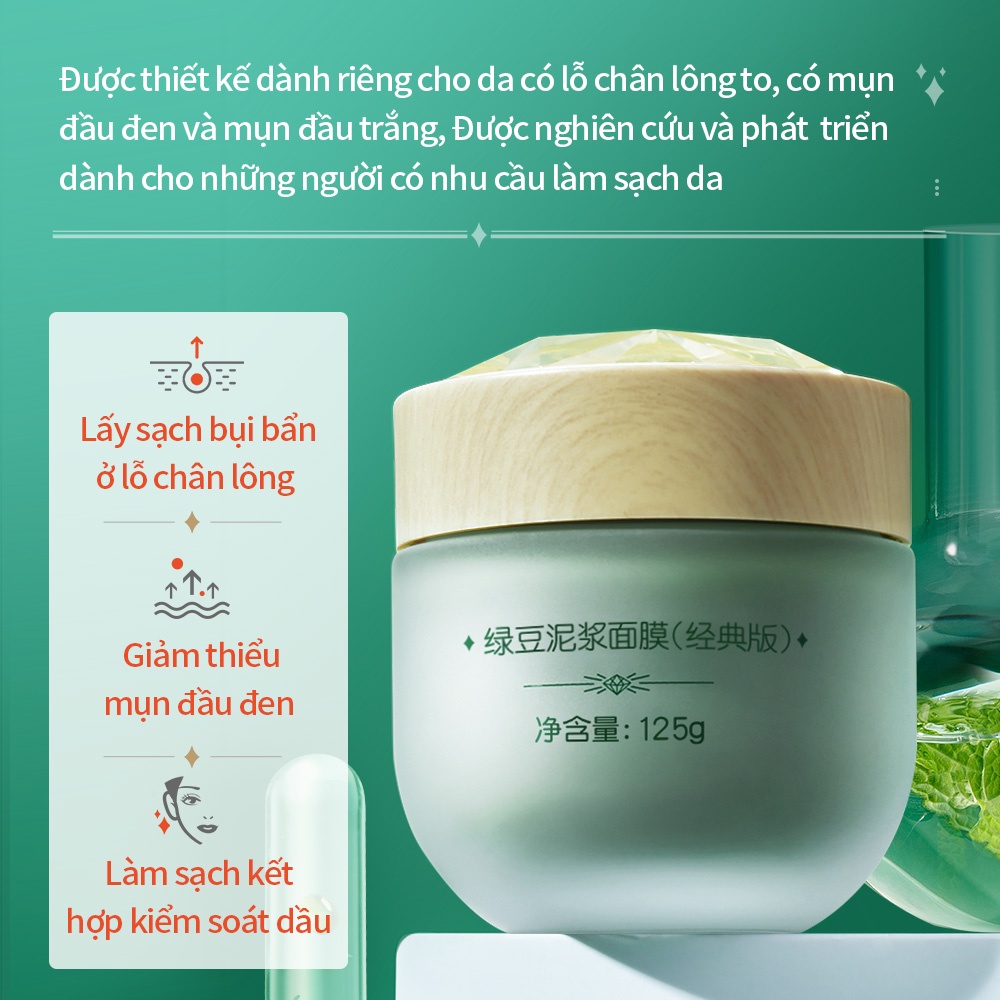 MASK FAMILY Mặt nạ đất sét dạng bùn đậu xanh làm trắng da sạch lỗ chân lông loại bỏ mụn đầu đen chăm sóc da mặt 130g