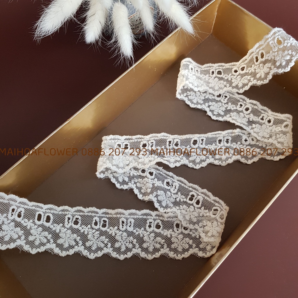 Dây viền vải ren lưới rộng 4.5cm L3M dùng viền váy áo và trang trí nhà cửa, Maihoaflower