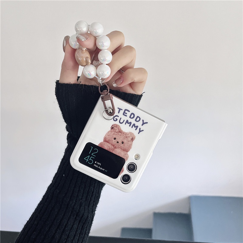 Ốp Điện Thoại IMD Chống Sốc Có Vòng Tay Hình Gấu Hoạt Hình Cho Samsung Galaxy Z Flip 4 3 5G Samsung Z Flip3 Flip4