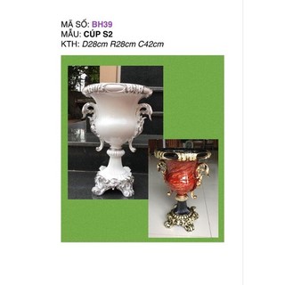 Bình hoa composite cúp số 2⚡bao bể vỡ⚡cắm hoa lụa, cắm lông công cao 42cm